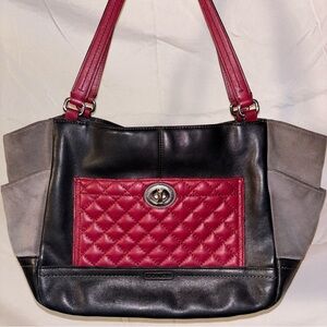 Coach Black and Red Quilted Leather Tote